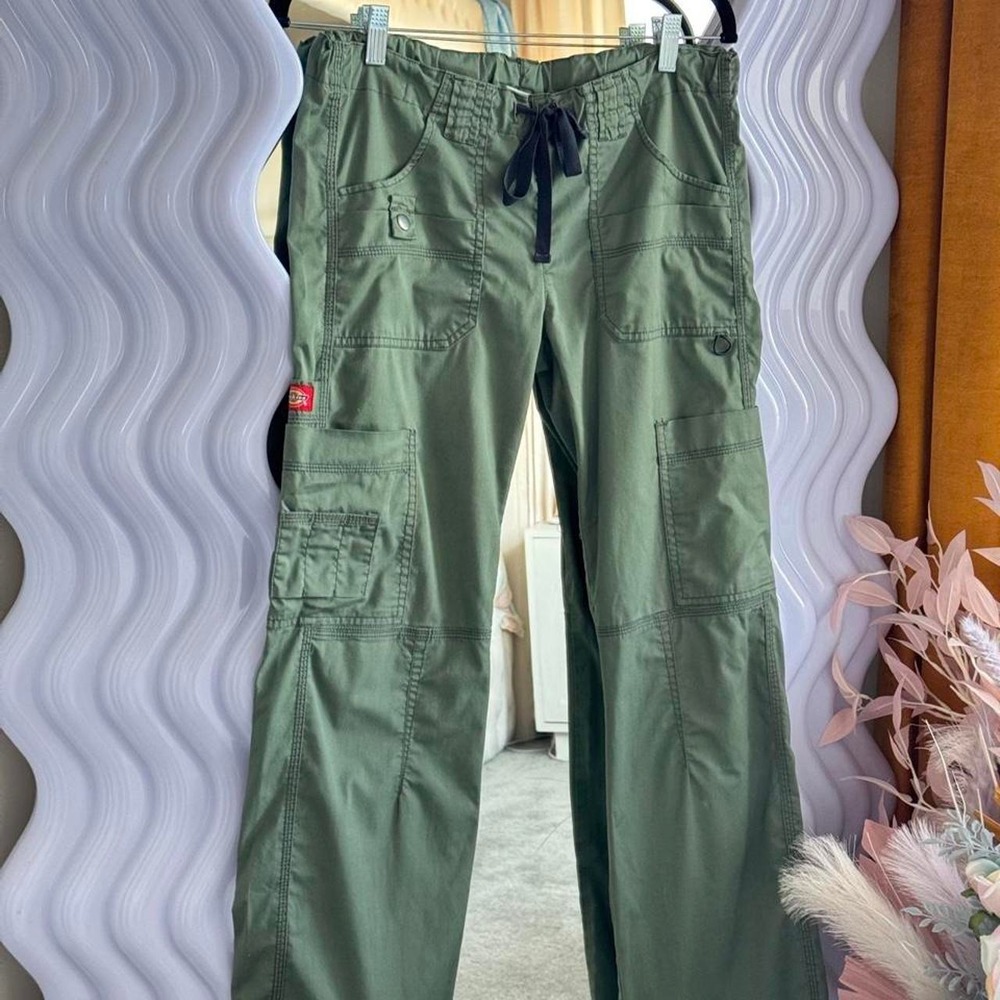 Dickies Vintage Y2K Low Rise Cargo Pants Women XXS Olive Green Drawstring